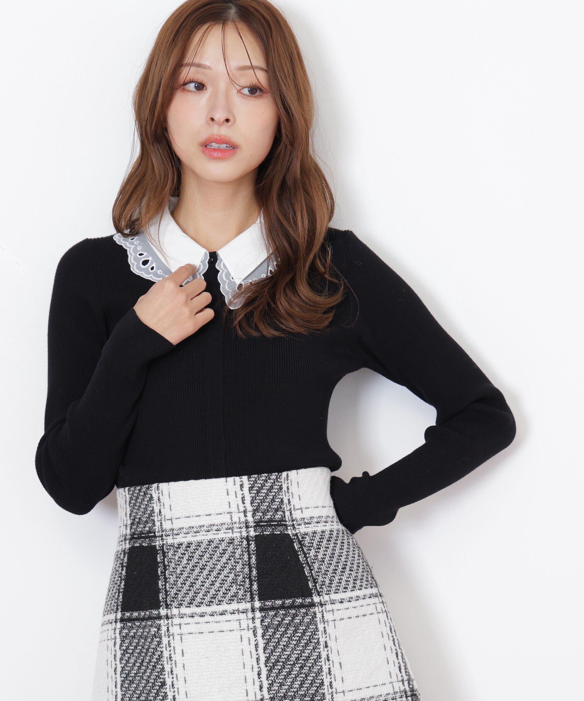  「レース衿レイヤードニット」|ニット・セーター|