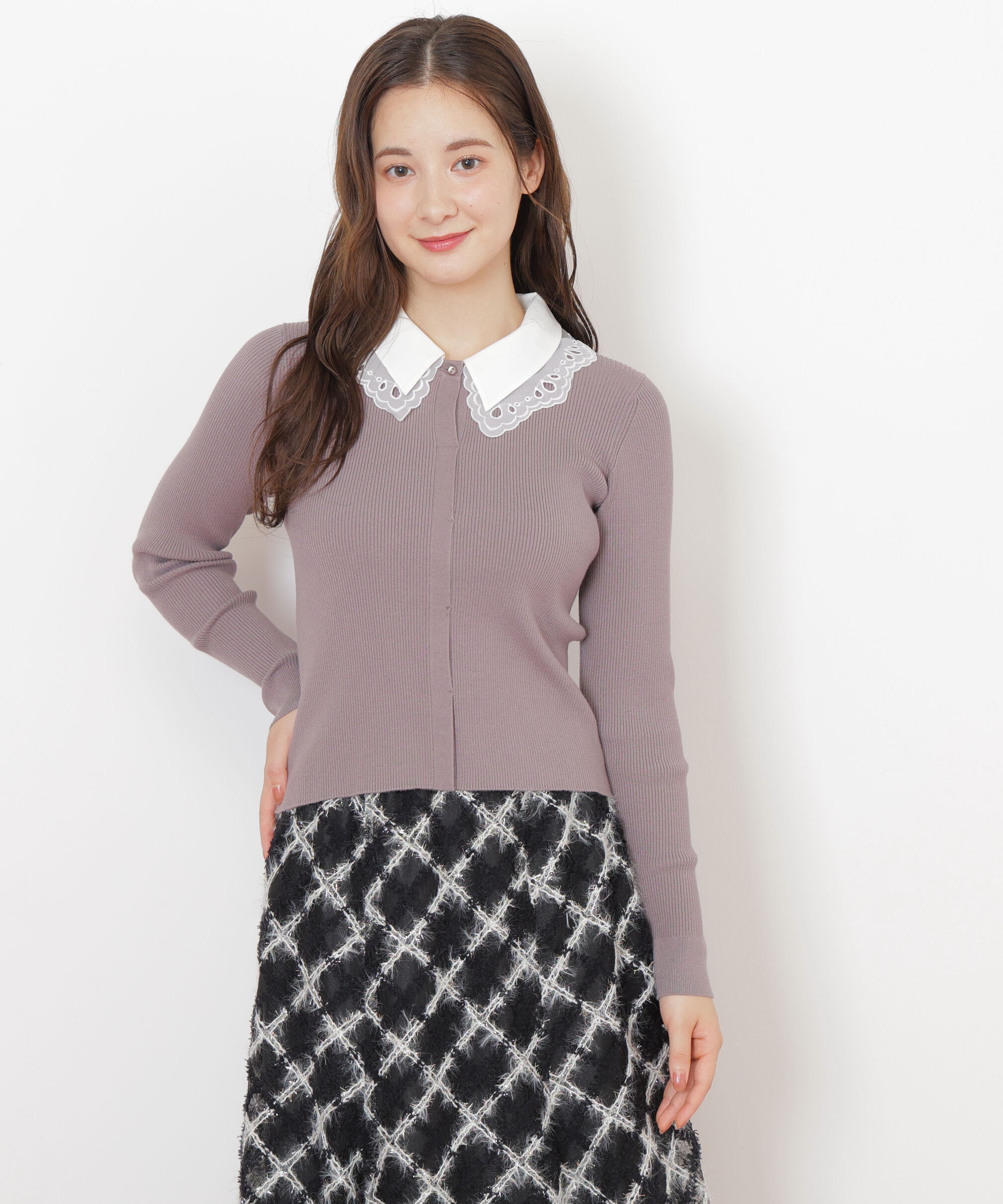  「レース衿レイヤードニット」|ニット・セーター|