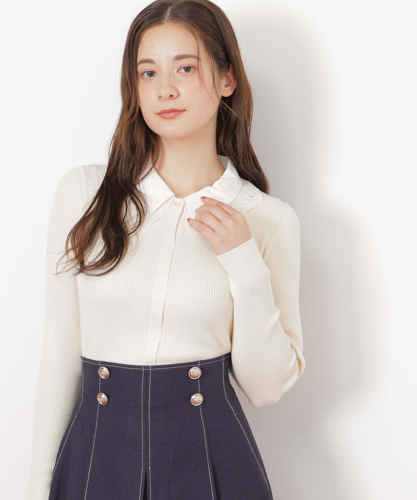  「レース衿レイヤードニット」|ニット・セーター|