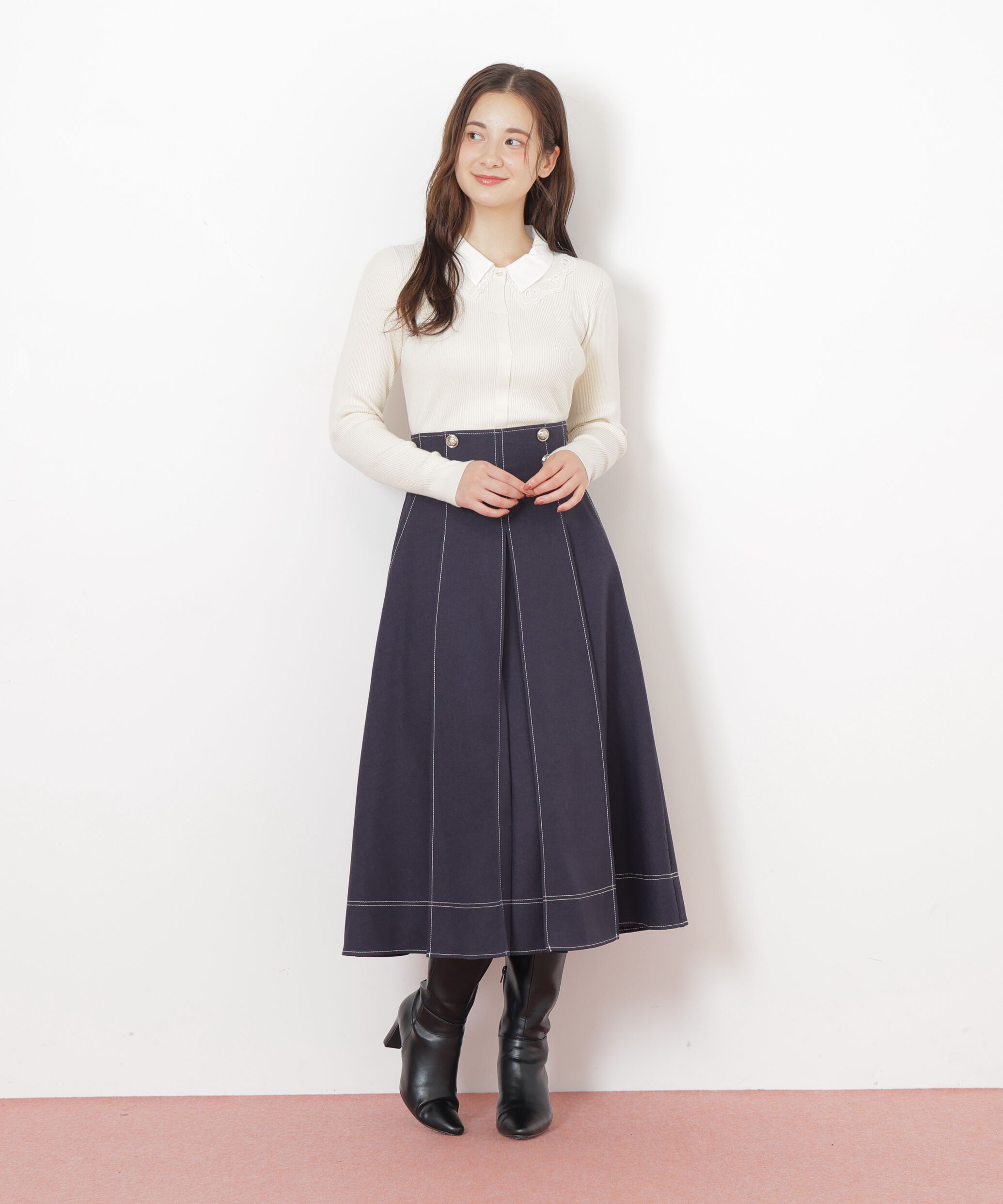  「レース衿レイヤードニット」|ニット・セーター|