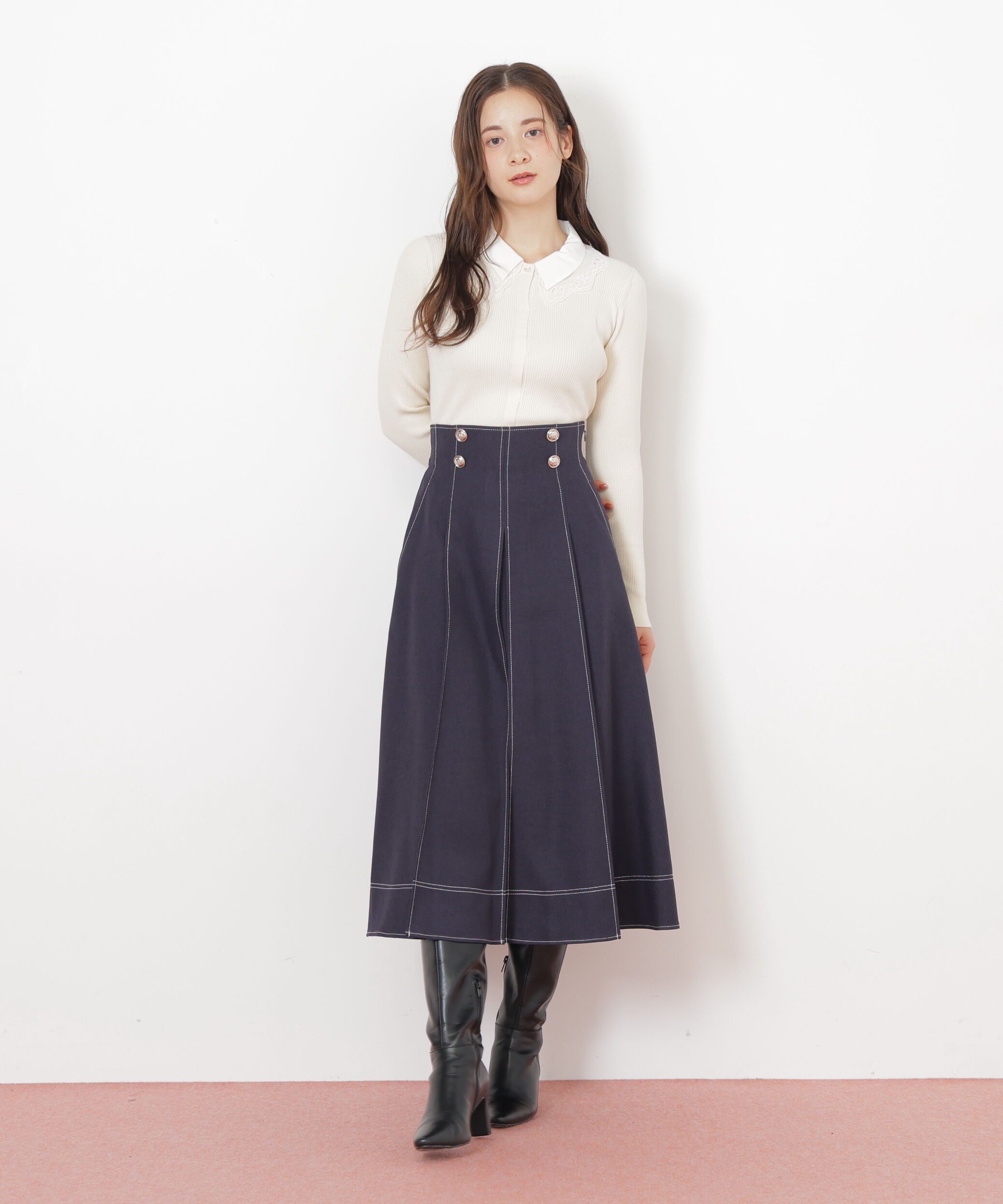  「レース衿レイヤードニット」|ニット・セーター|