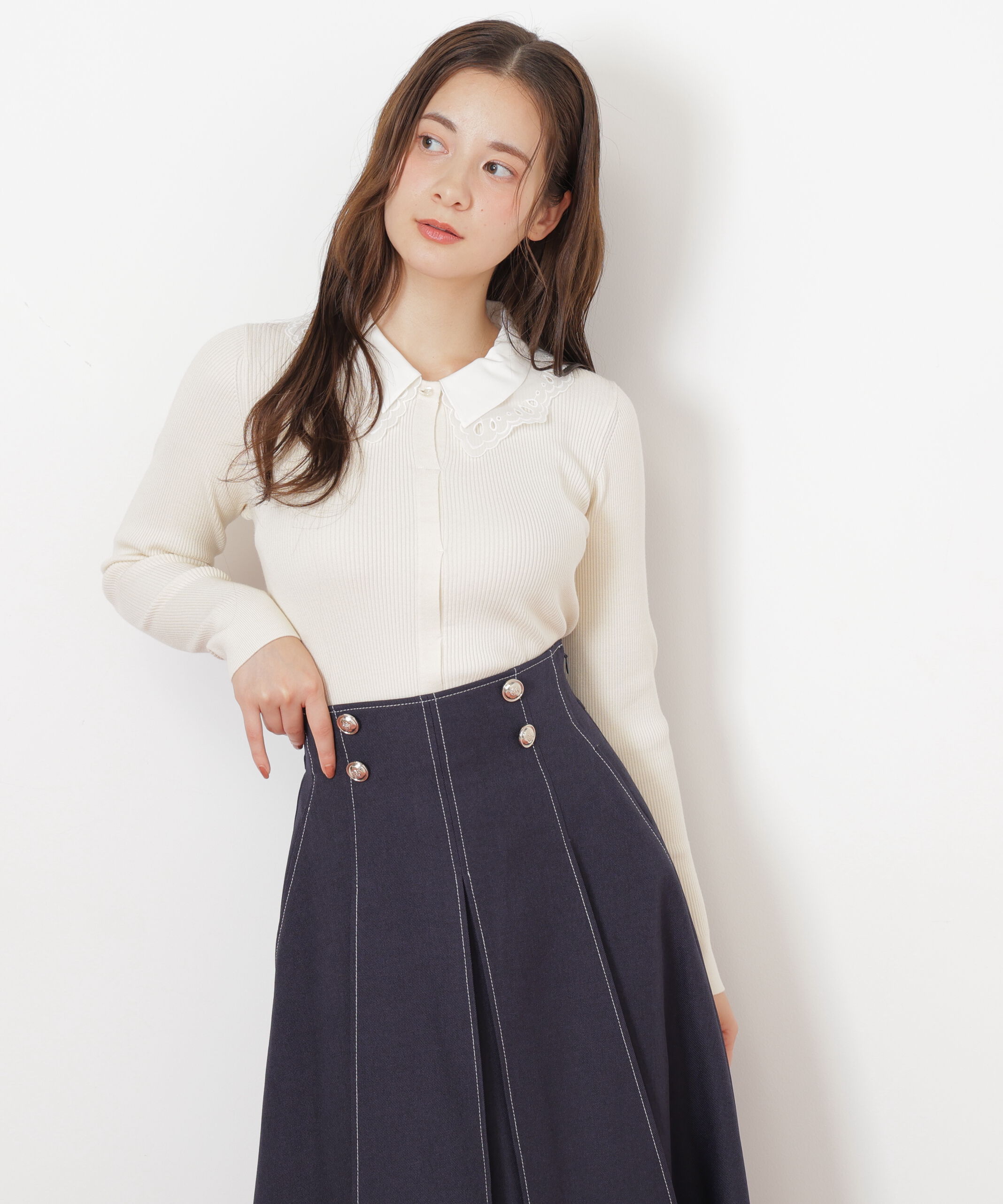  「レース衿レイヤードニット」|ニット・セーター|