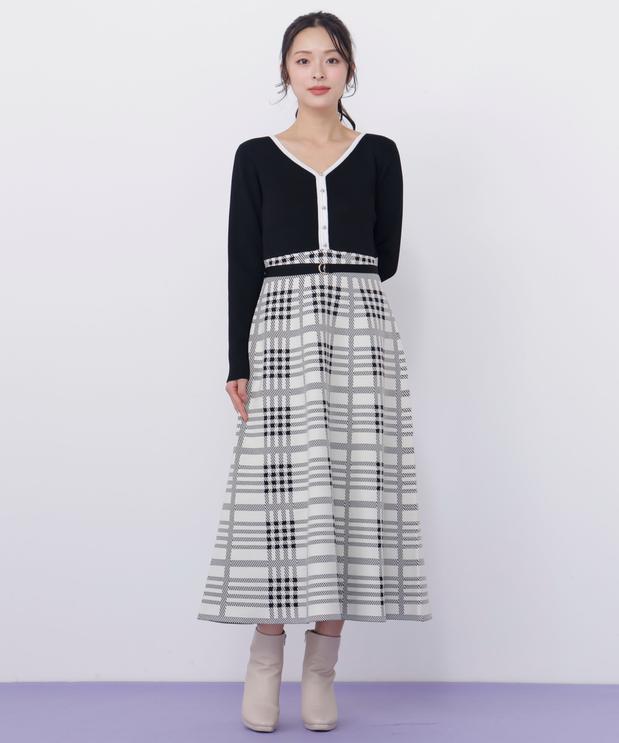  「チェックニットワンピース」|ワンピース|