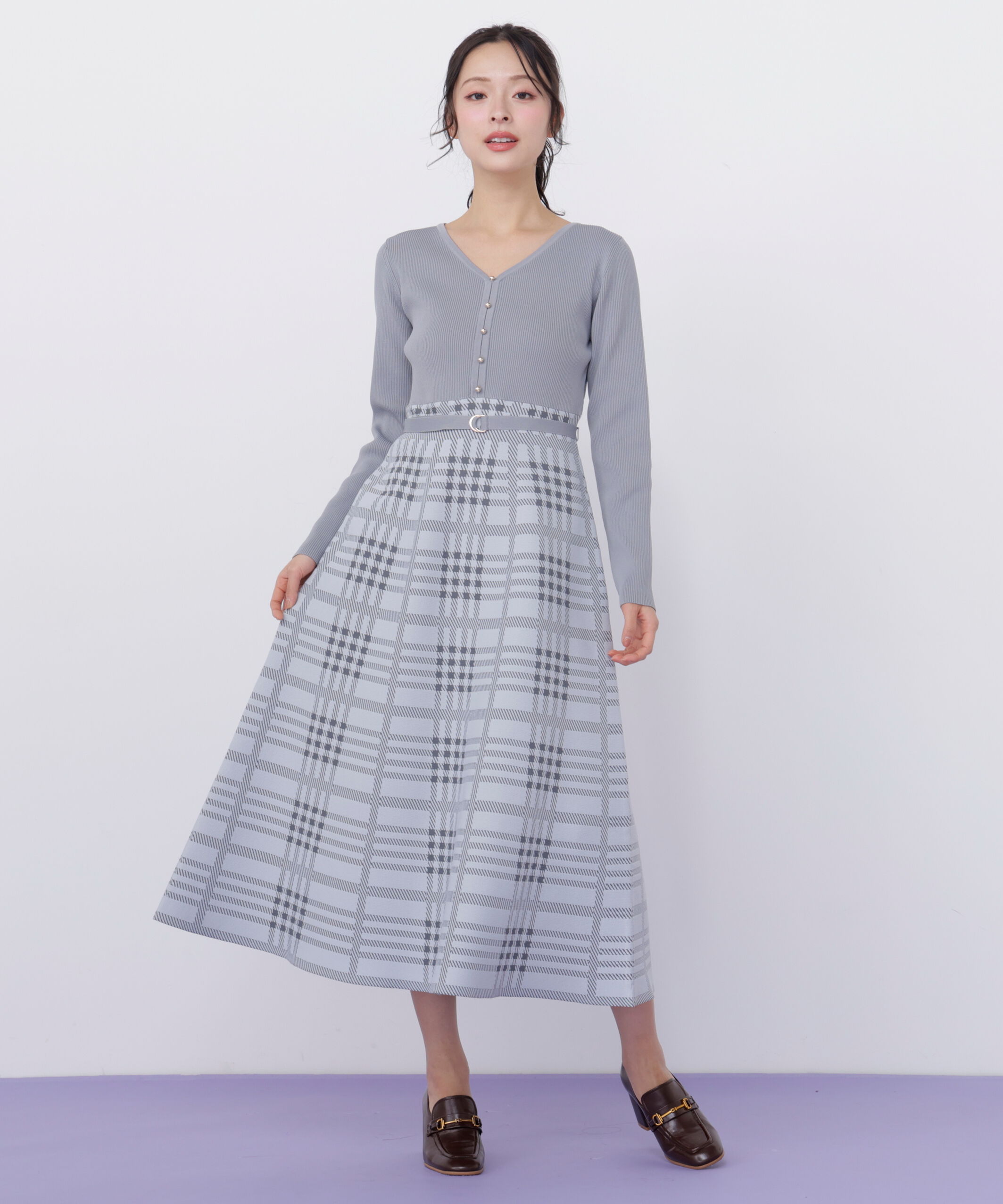  「チェックニットワンピース」|ワンピース|