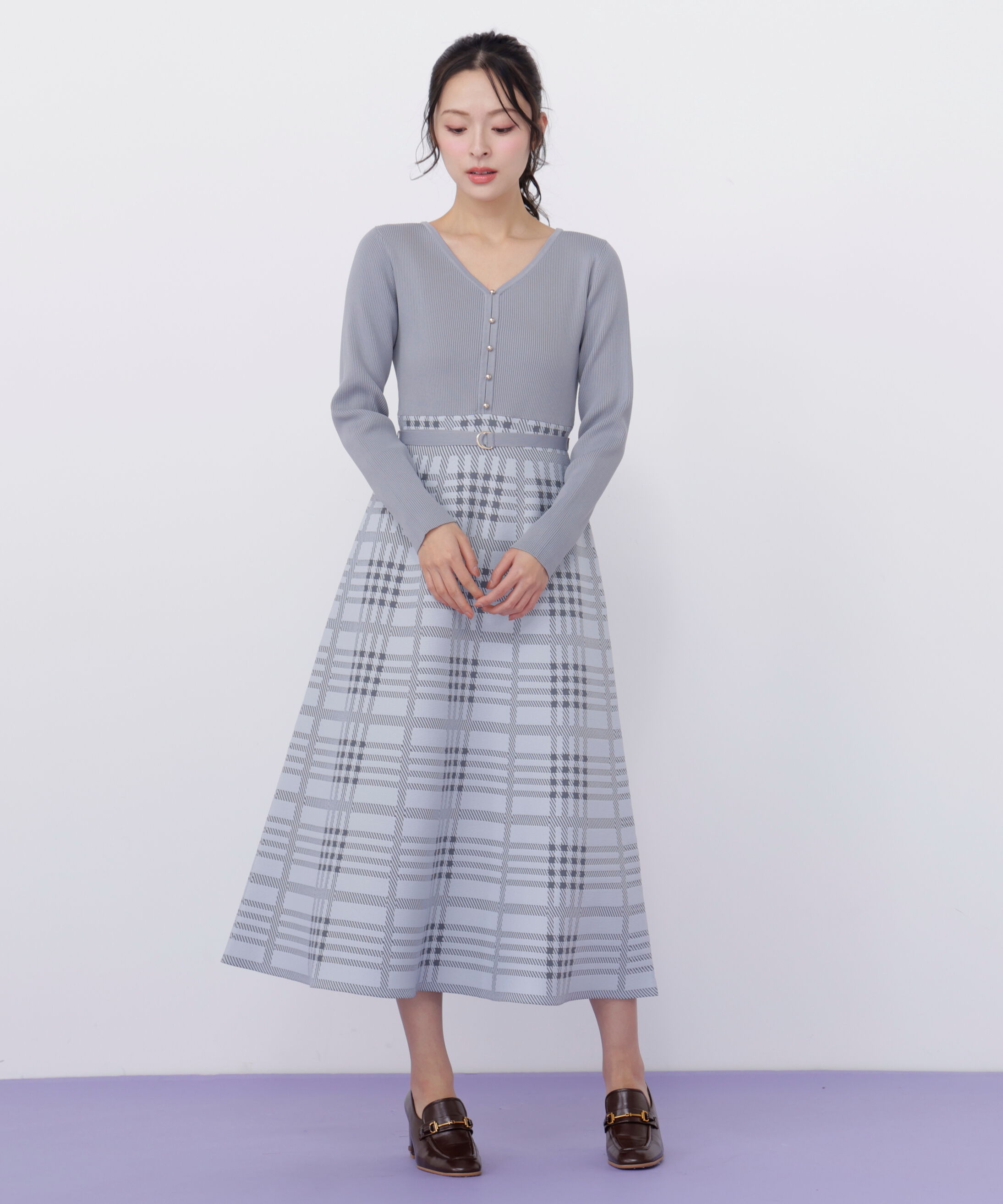  「チェックニットワンピース」|ワンピース|