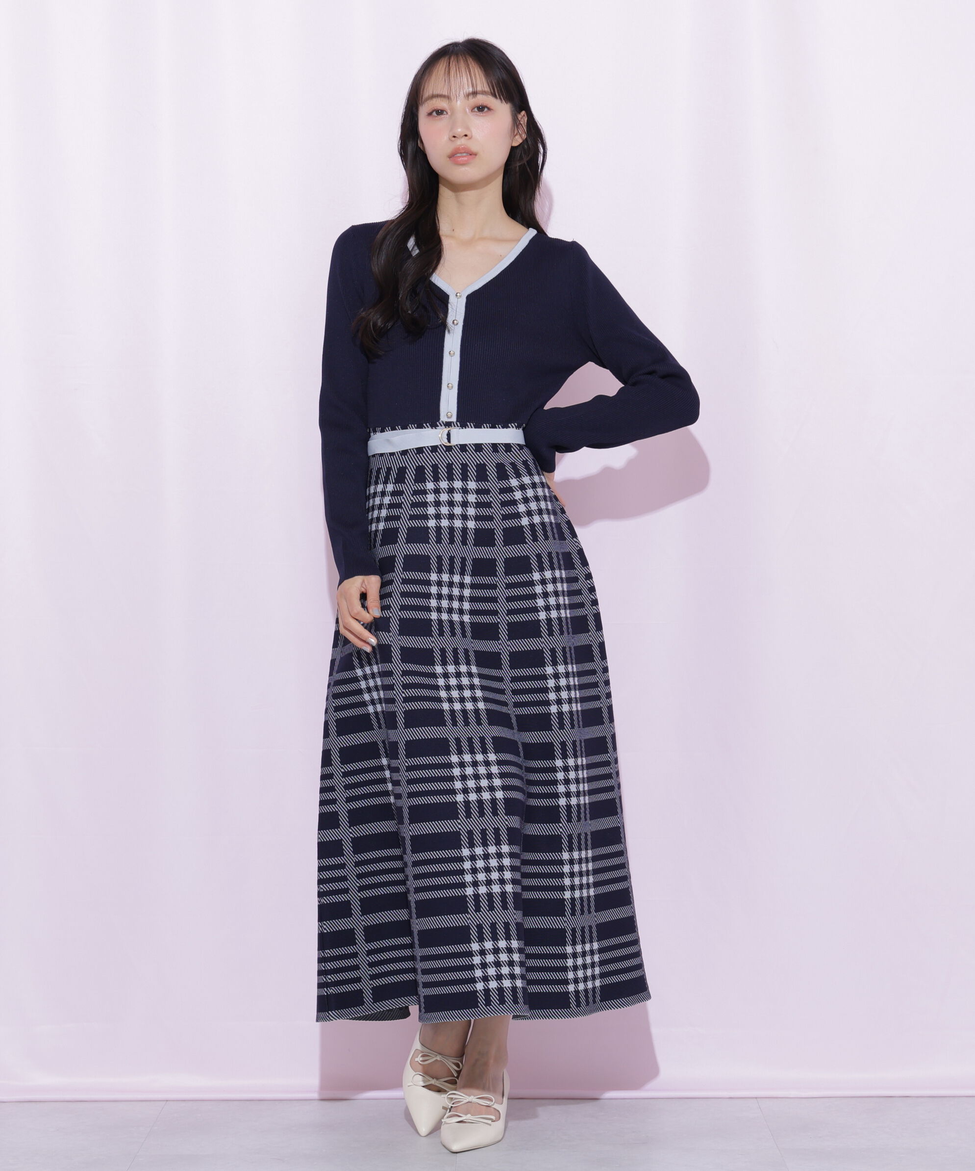  「チェックニットワンピース」|ワンピース|