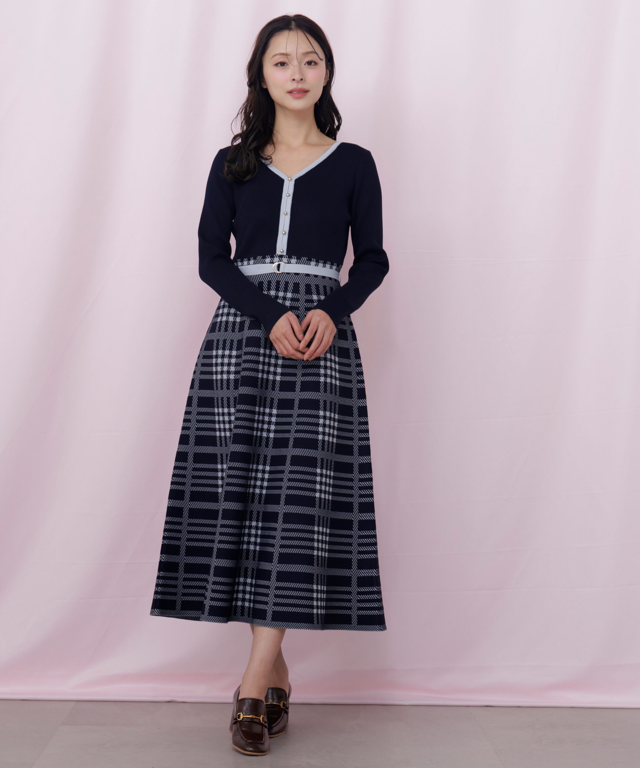  「チェックニットワンピース」|ワンピース|
