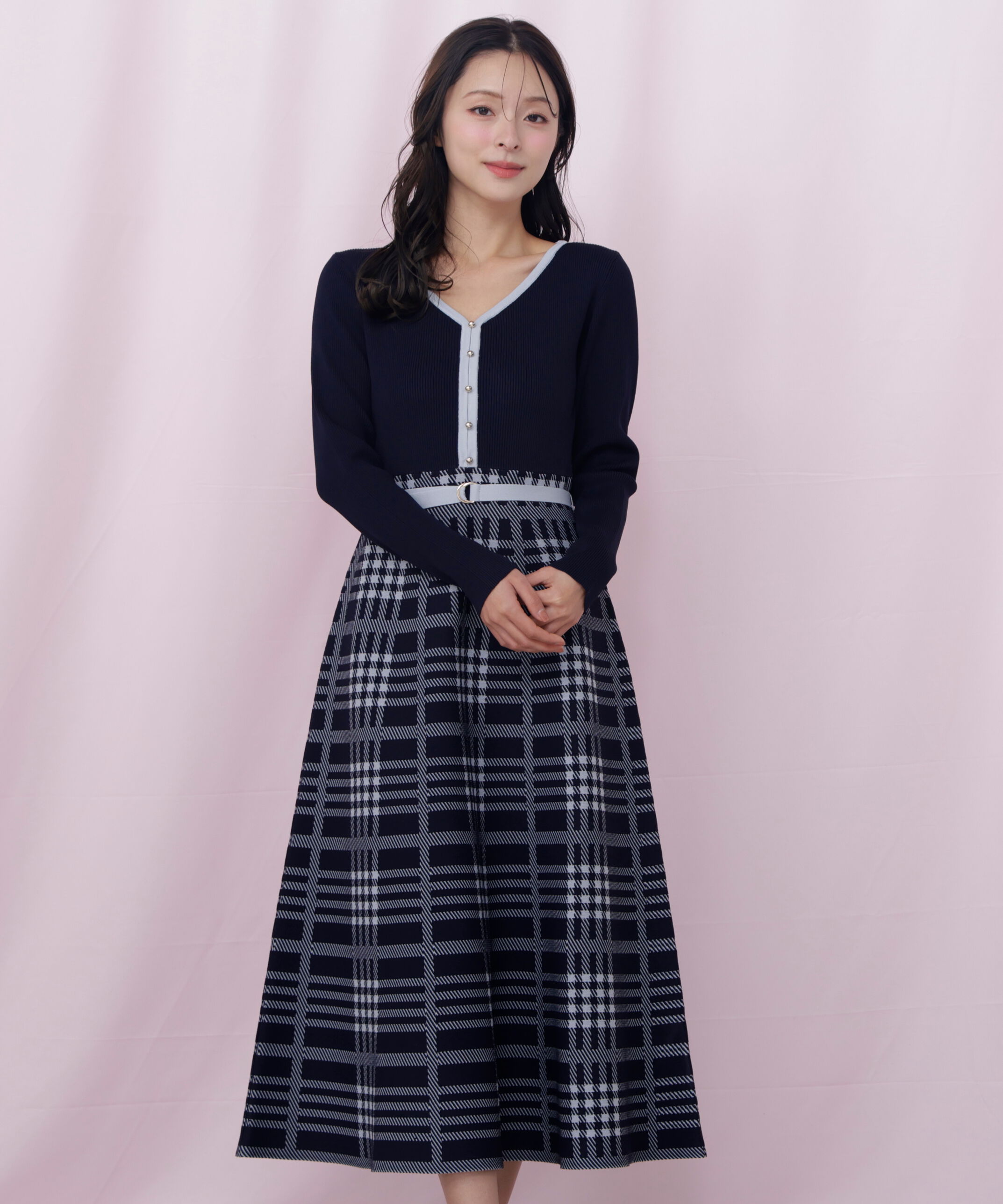  「チェックニットワンピース」|ワンピース|