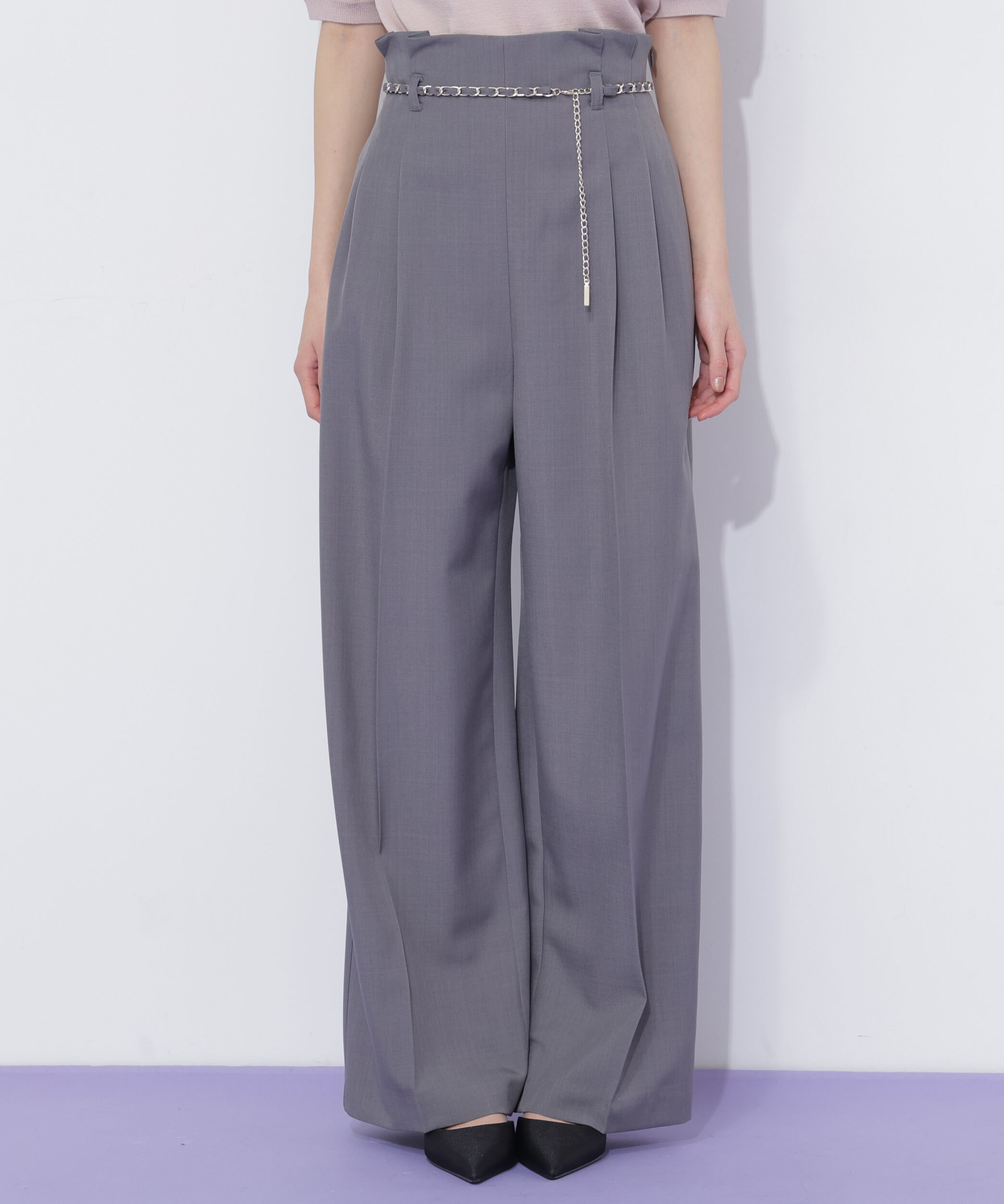  「チェーンベルトタックワイドパンツ」|その他|