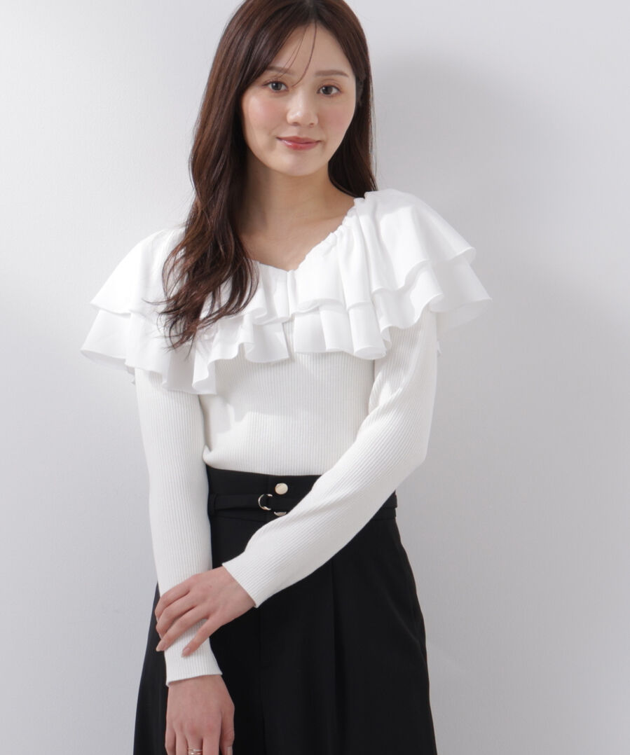 PROPORTION BODY DRESSING「ボリュームラッフルニット　　26SS」|ニット・セーター|ホワイト&times;ホワ