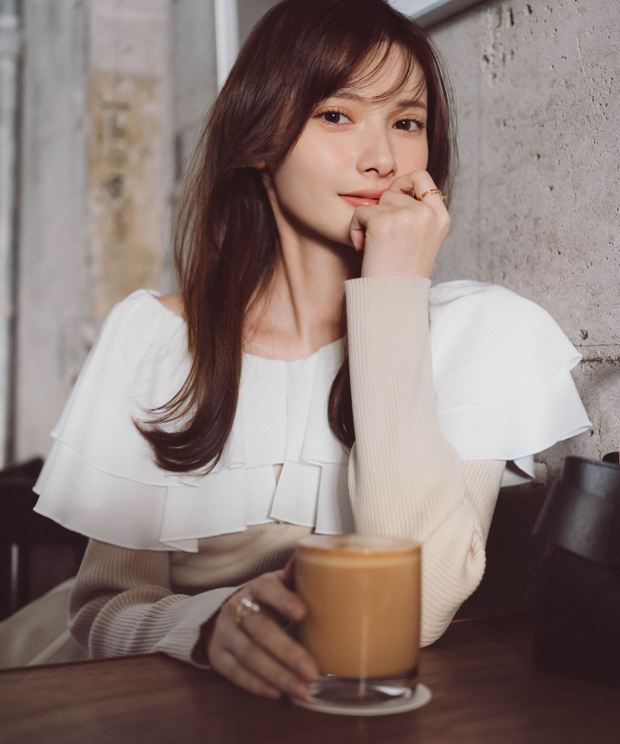 PROPORTION BODY DRESSING「ボリュームラッフルニット　　26SS」|ニット・セーター|ベージュ&times;ホワ