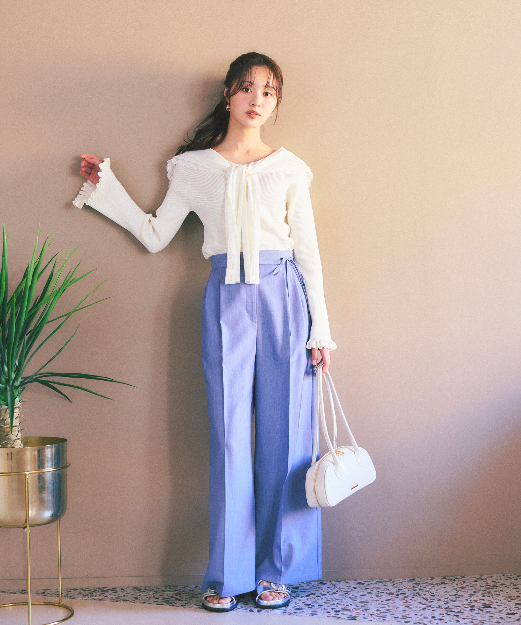 PROPORTION BODY DRESSING「サイドリボンタックパンツ　26SS」|その他|ブルー