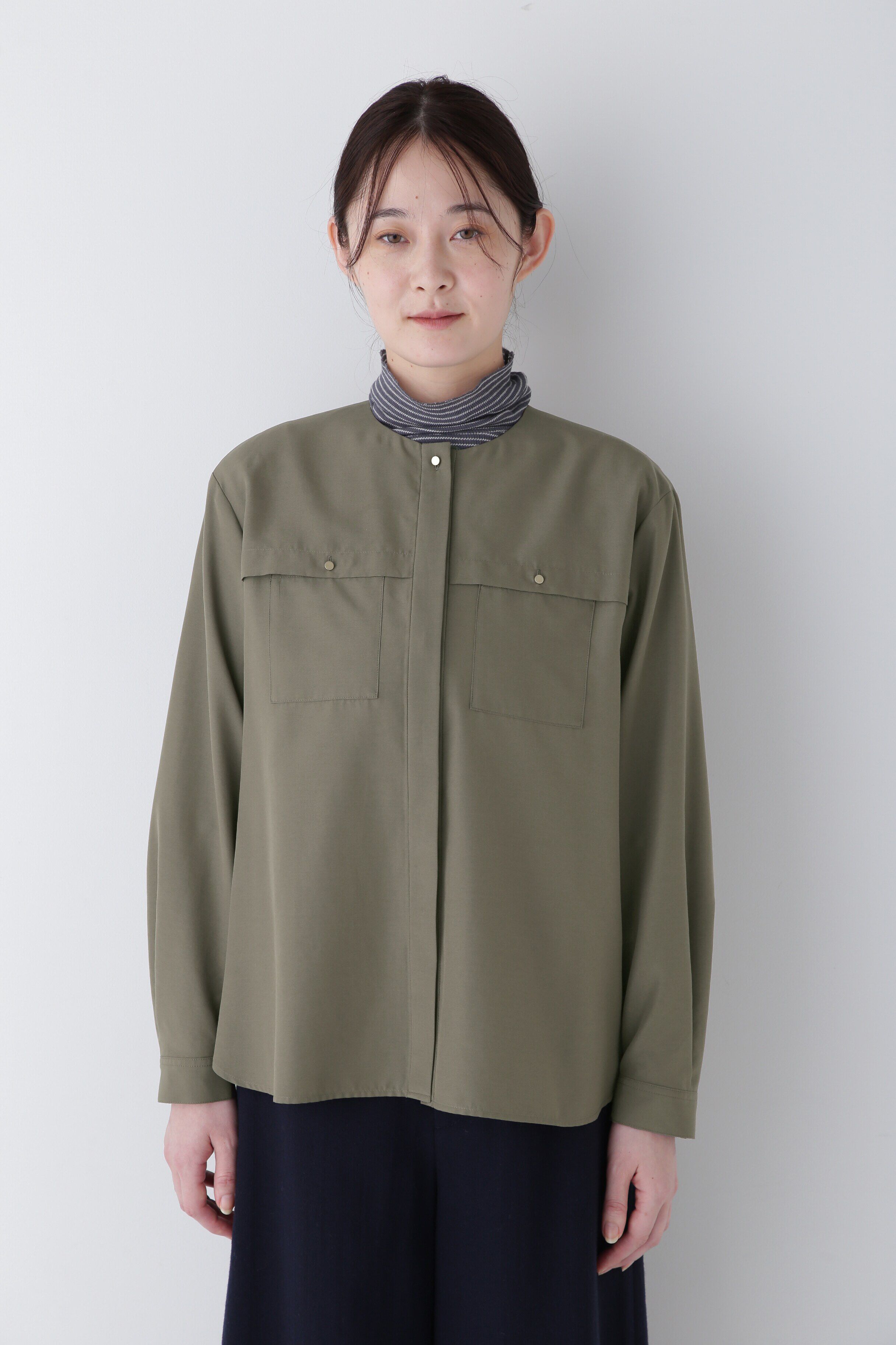  「◆ノーカラーポケットディテールブラウス」|シャツ・ブラウス|