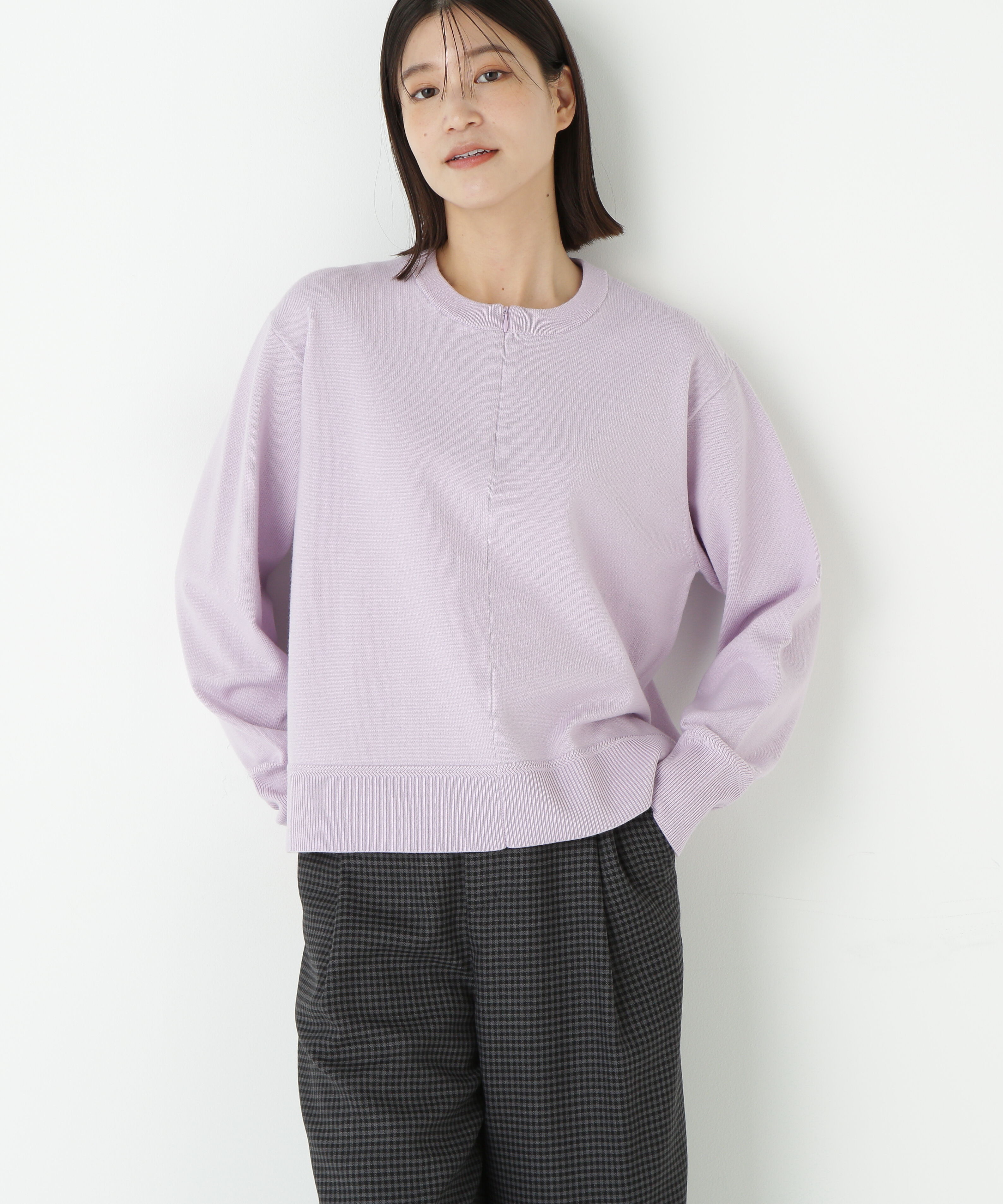  「◆ハイゲージプレーティングスキッパー風プルオーバー」|ニット・セーター|ラベンダー