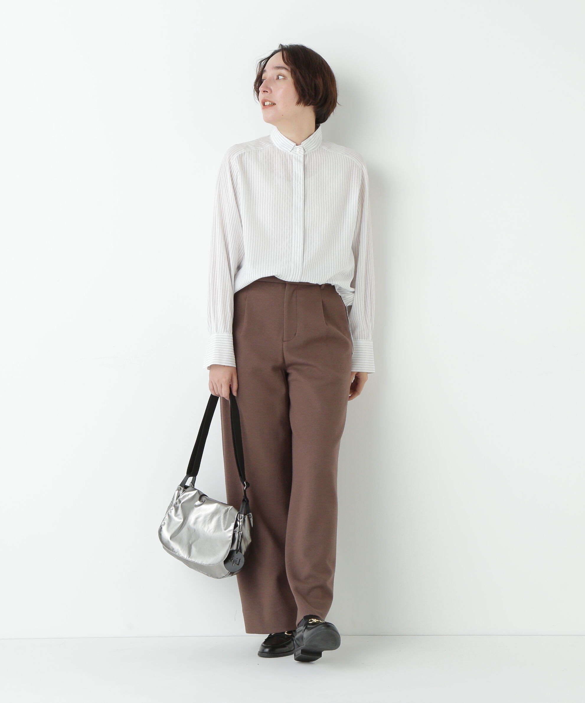  「ストライプローンハイネックシャツ」|シャツ・ブラウス|