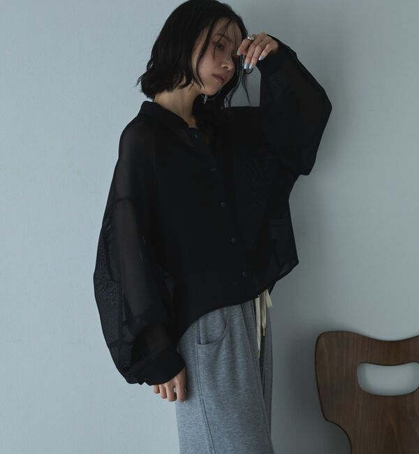 Doux archives「メッシュドルマンシャツ」|シャツ・ブラウス|BLACK