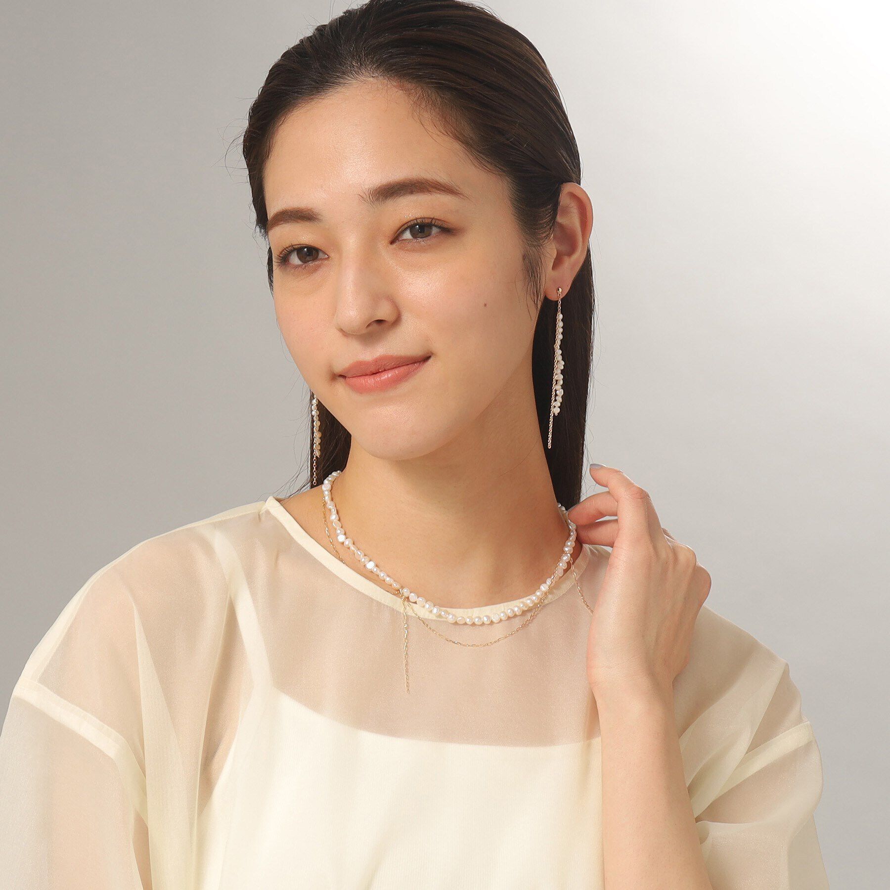 COCOSHNIK「K10バロックパールMVチェーン スタッドピアス」|ピアス|