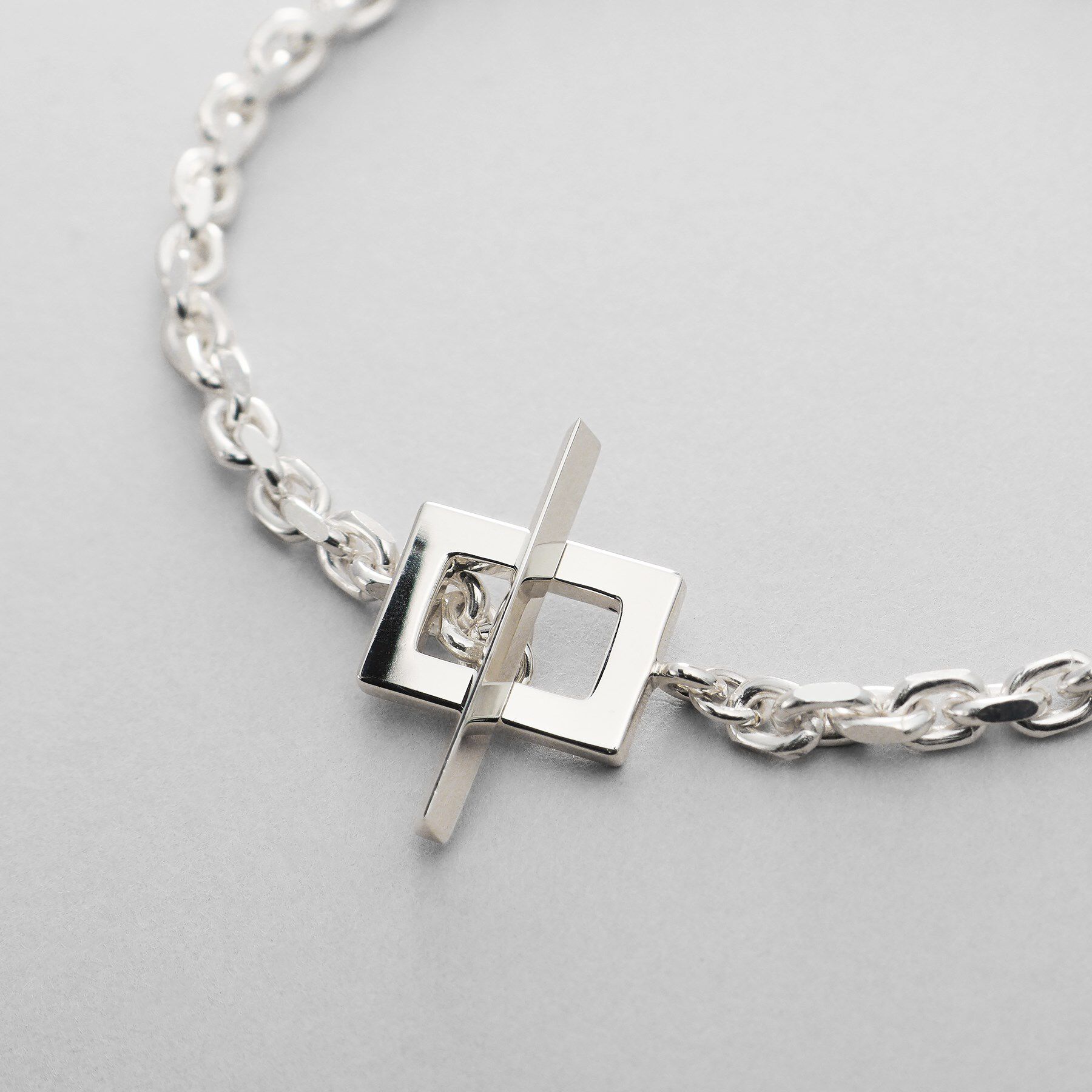 COCOSHNIK ONKITSCH「シルバー カットケーブルチェーン レクタングルマンテルブレスレット L」|ブレスレット・バングル|