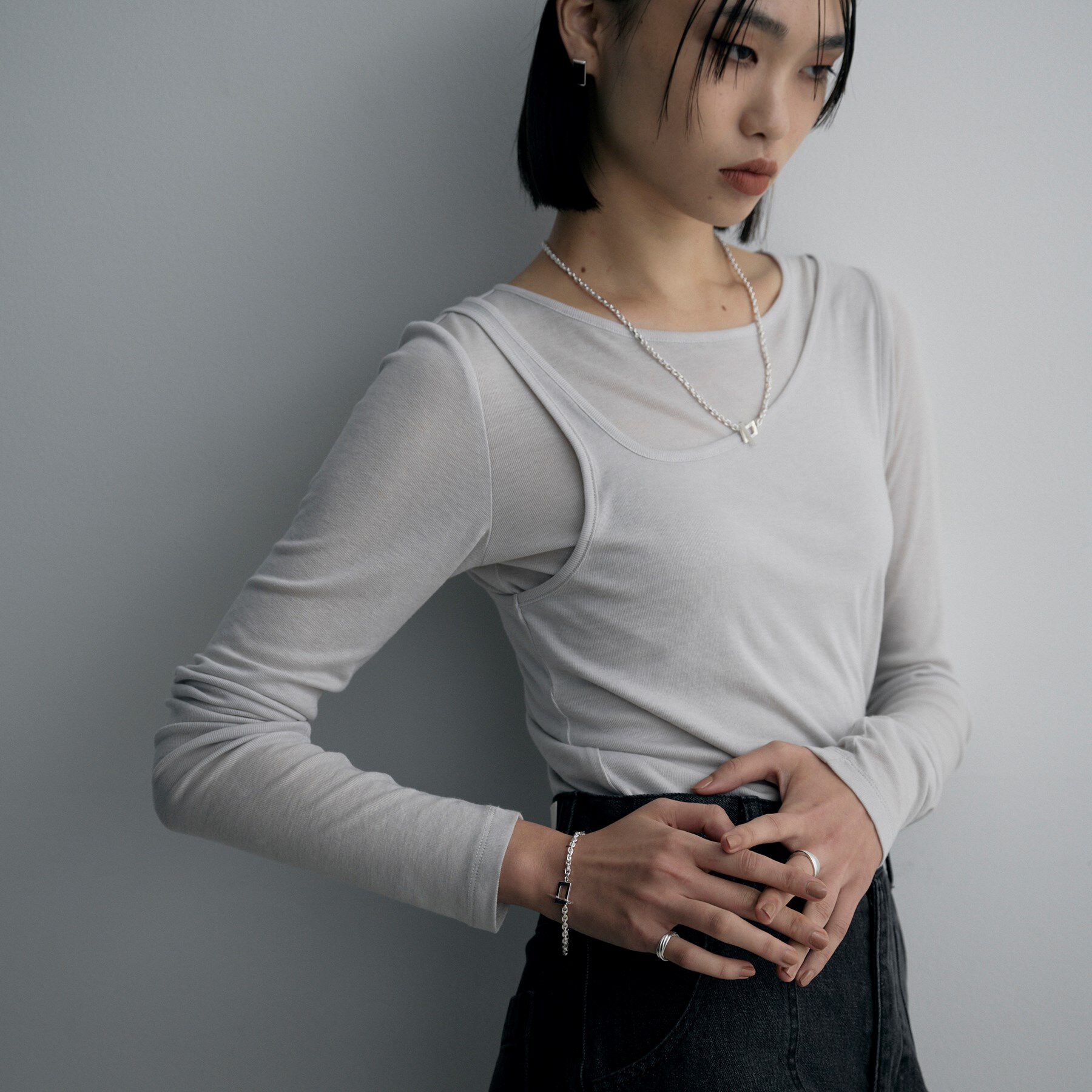 COCOSHNIK ONKITSCH「シルバー カットケーブルチェーン レクタングルマンテルブレスレット L」|ブレスレット・バングル|