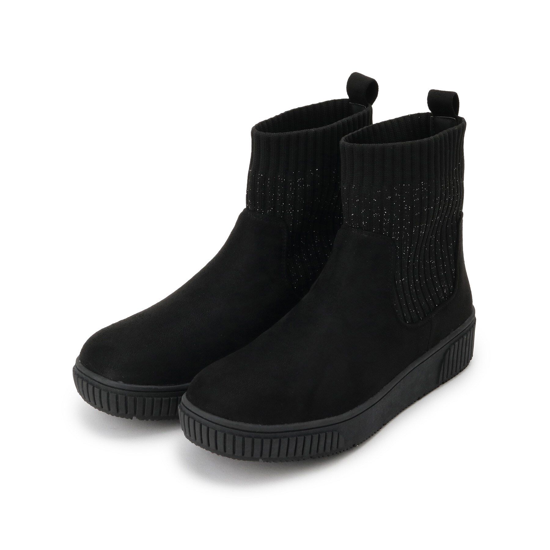 SHOO･LA･RUE「【撥水/低反発クッション】すっぽりラクラク はきぐちニットブーツ」|ショートブーツ|ブラック(819)