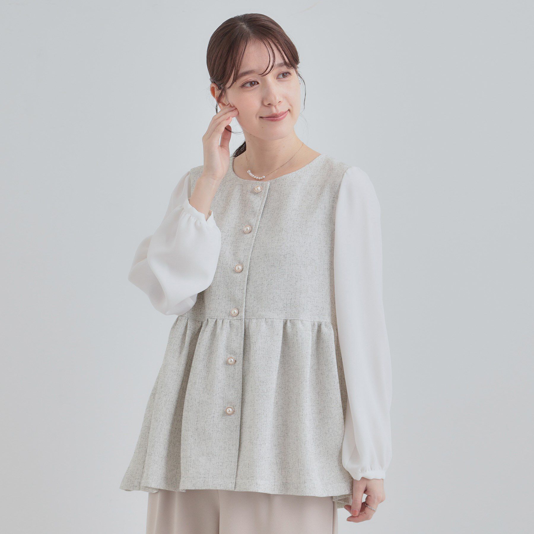 SHOO･LA･RUE「【洗濯機可】時短できちんと見えが叶う フェイクレイヤードブラウス」|シャツ・ブラウス|