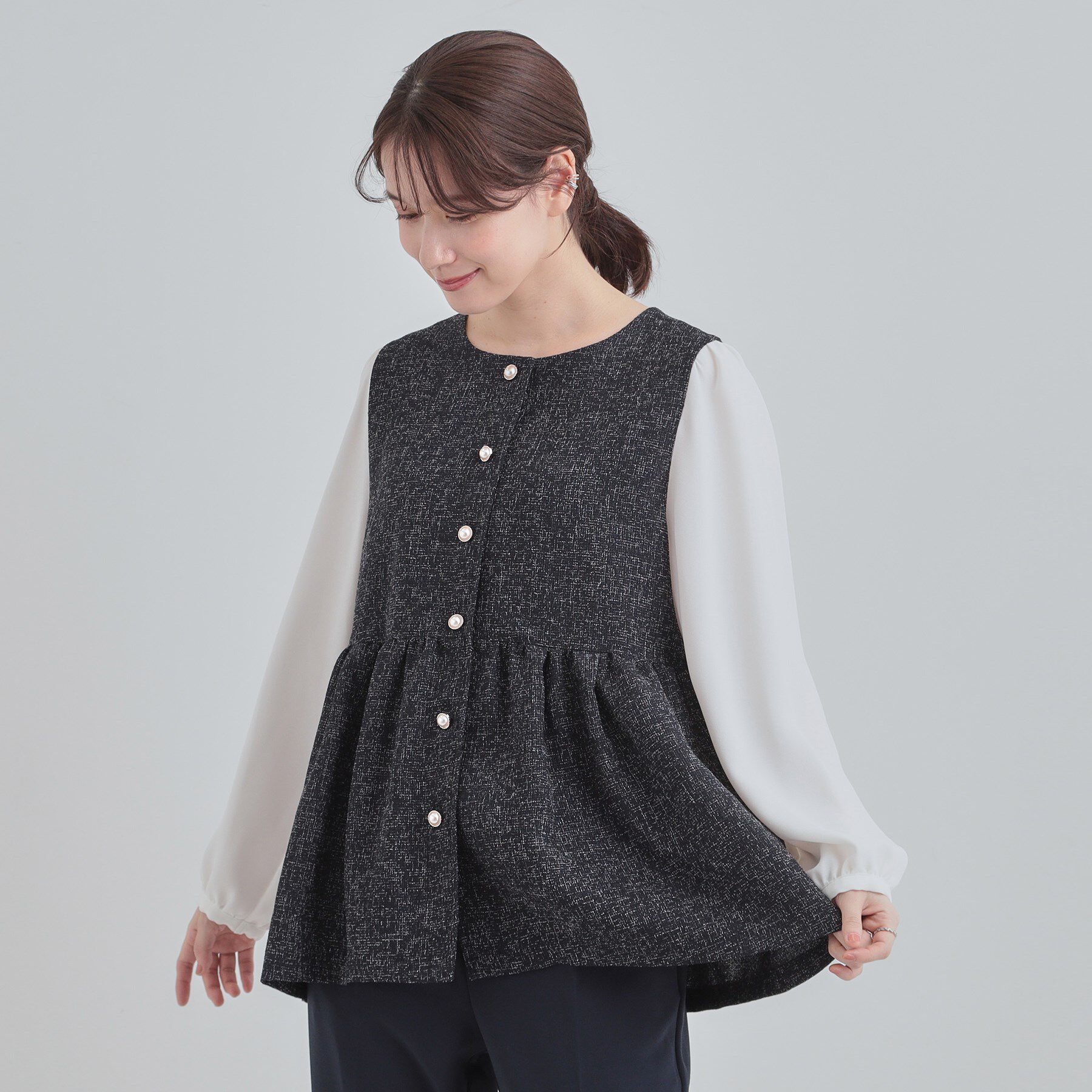 SHOO･LA･RUE「【洗濯機可】時短できちんと見えが叶う フェイクレイヤードブラウス」|シャツ・ブラウス|