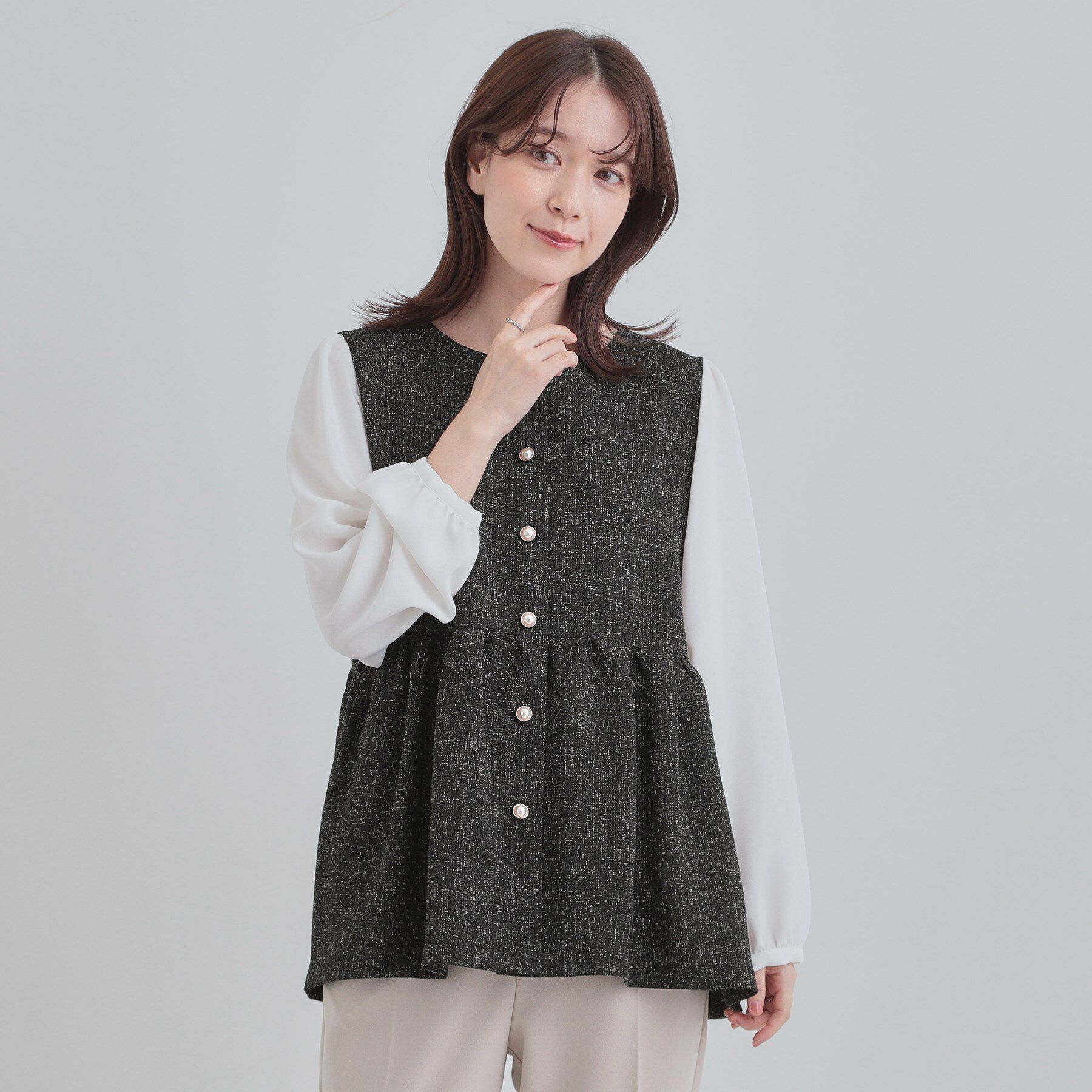 SHOO･LA･RUE「【洗濯機可】時短できちんと見えが叶う フェイクレイヤードブラウス」|シャツ・ブラウス|