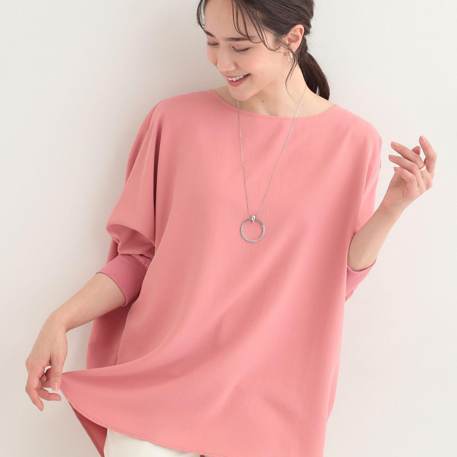 SHOO･LA･RUE「【着丈選べる/体型カバー/洗濯機可】さらさらとろん ドルマンブラウス」|シャツ・ブラウス|ピンクロング(872