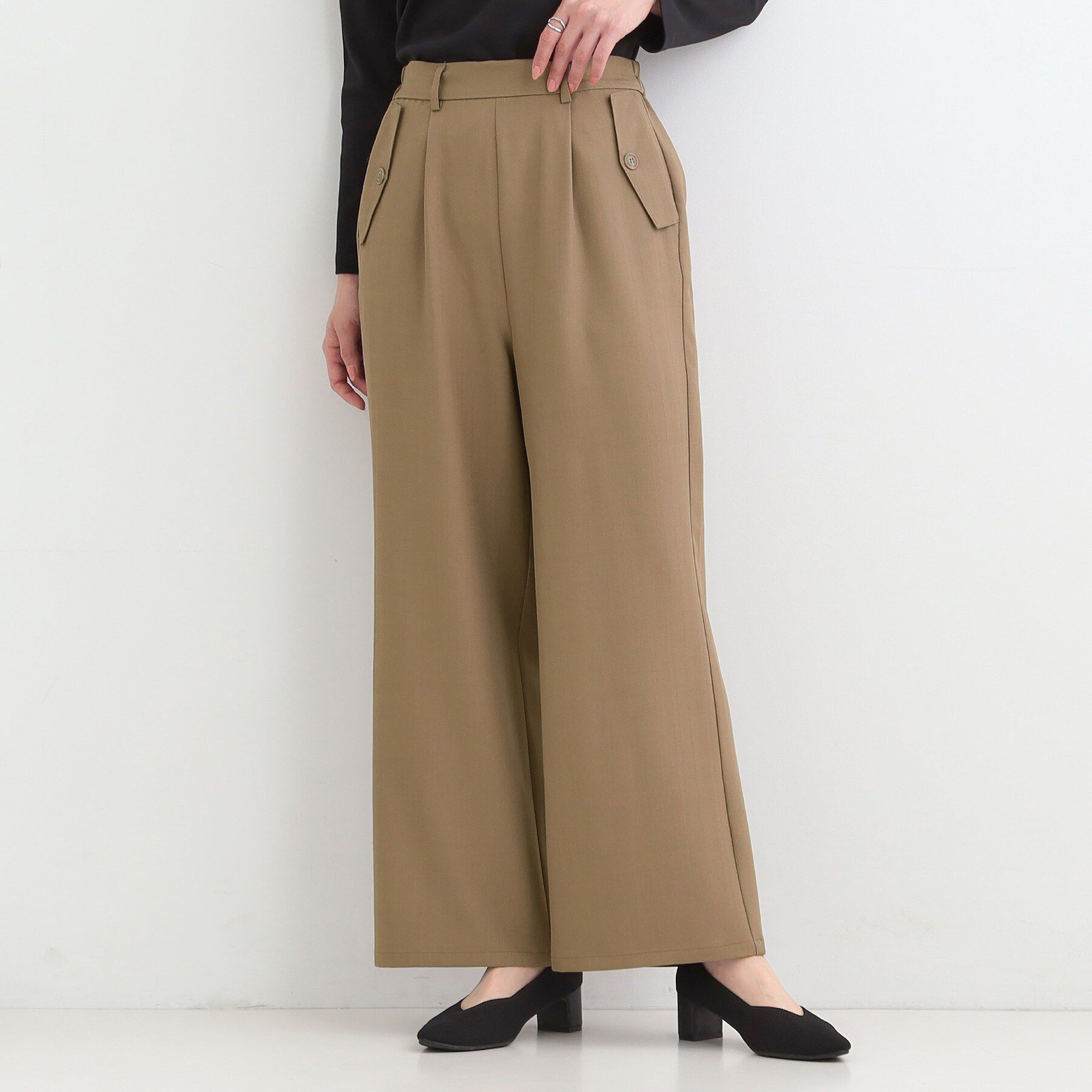 SHOO･LA･RUE「【洗濯機可/S-LL】フラップポケットがアクセント ヘリンボーンワイドパンツ」|その他|