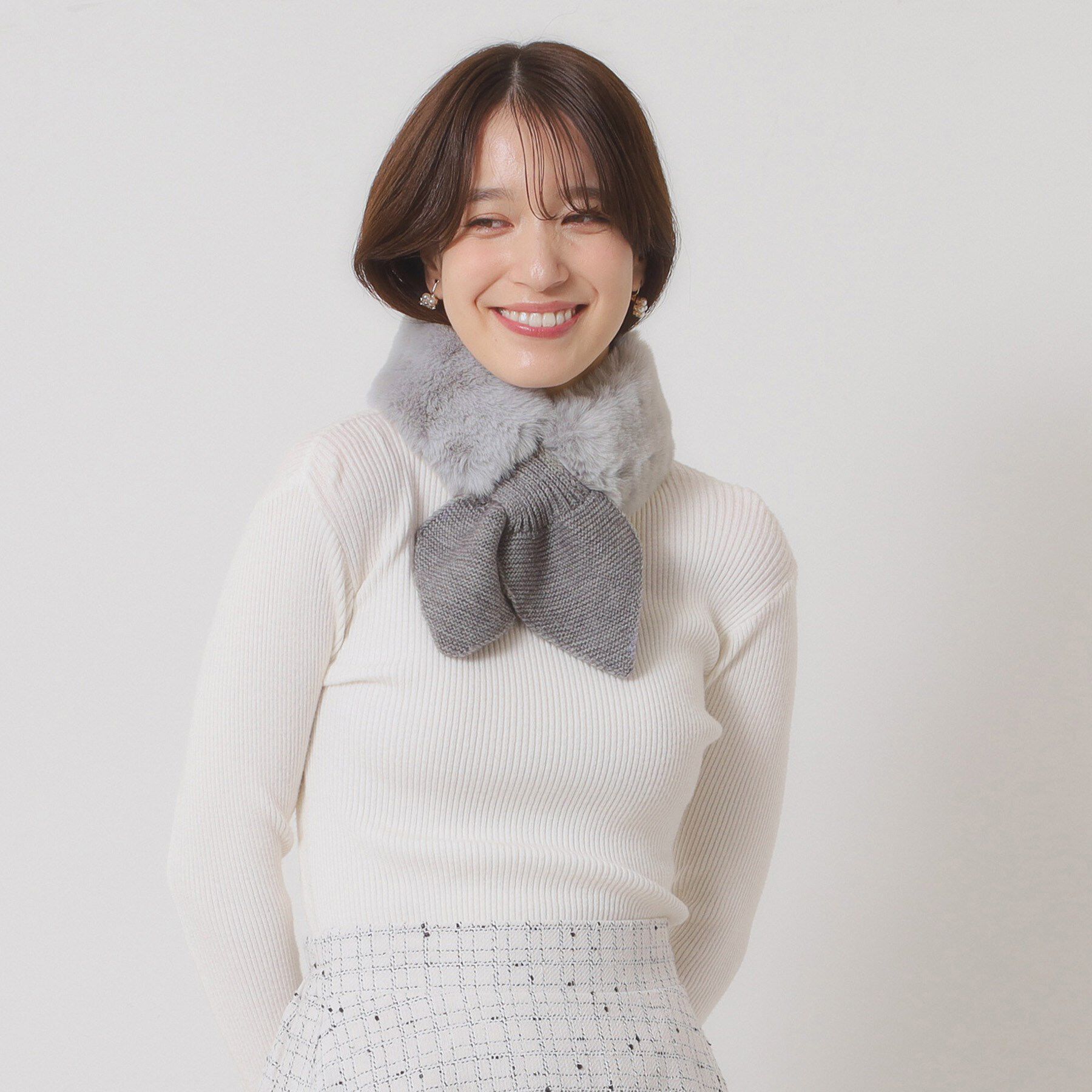 ITS&rsquo;DEMO「【手洗い可】ニット切替ファーティペット」|ストール|