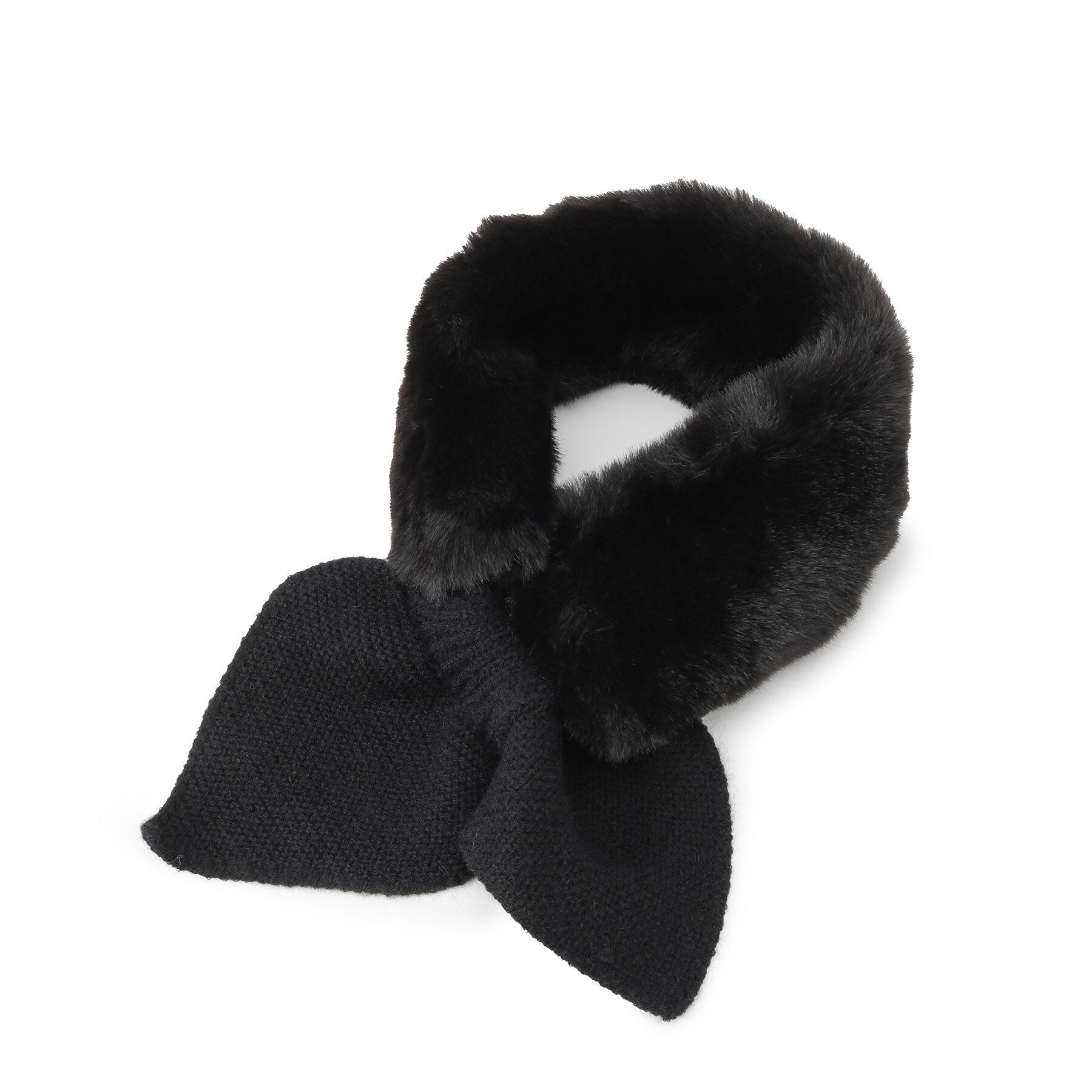 ITS&rsquo;DEMO「【手洗い可】ニット切替ファーティペット」|ストール|ブラック(019)