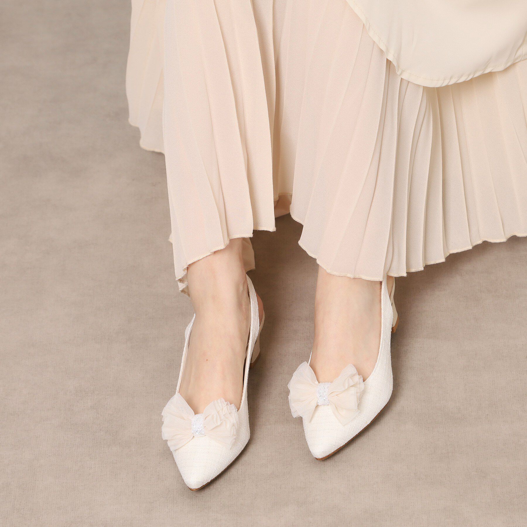 ESPERANZA「シフォンリボン付きバックストラップパンプス」|パンプス|