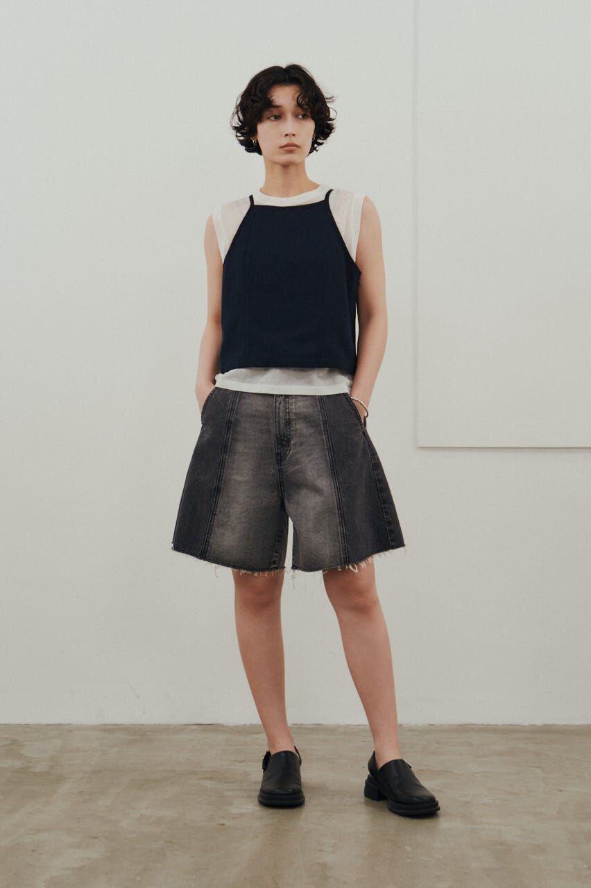 STYLEMIXER「カットオフハーフデニム」|デニム|BLK