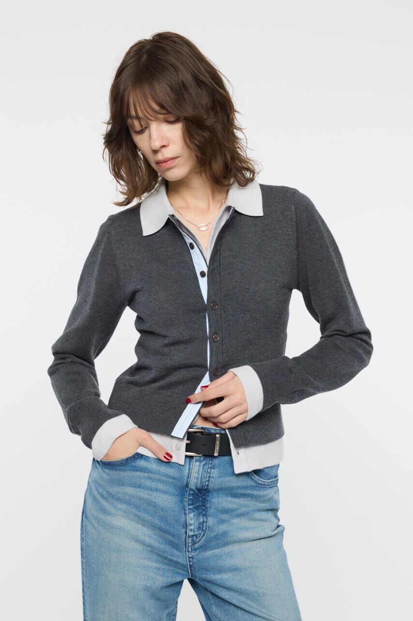 MOUSSY「DOUBLE LAYERED ニットシャツ」|シャツ・ブラウス|C.GRY