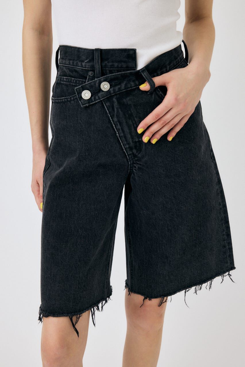 MOUSSY「CROSS WAIST HALF パンツ」|デニム|BLK