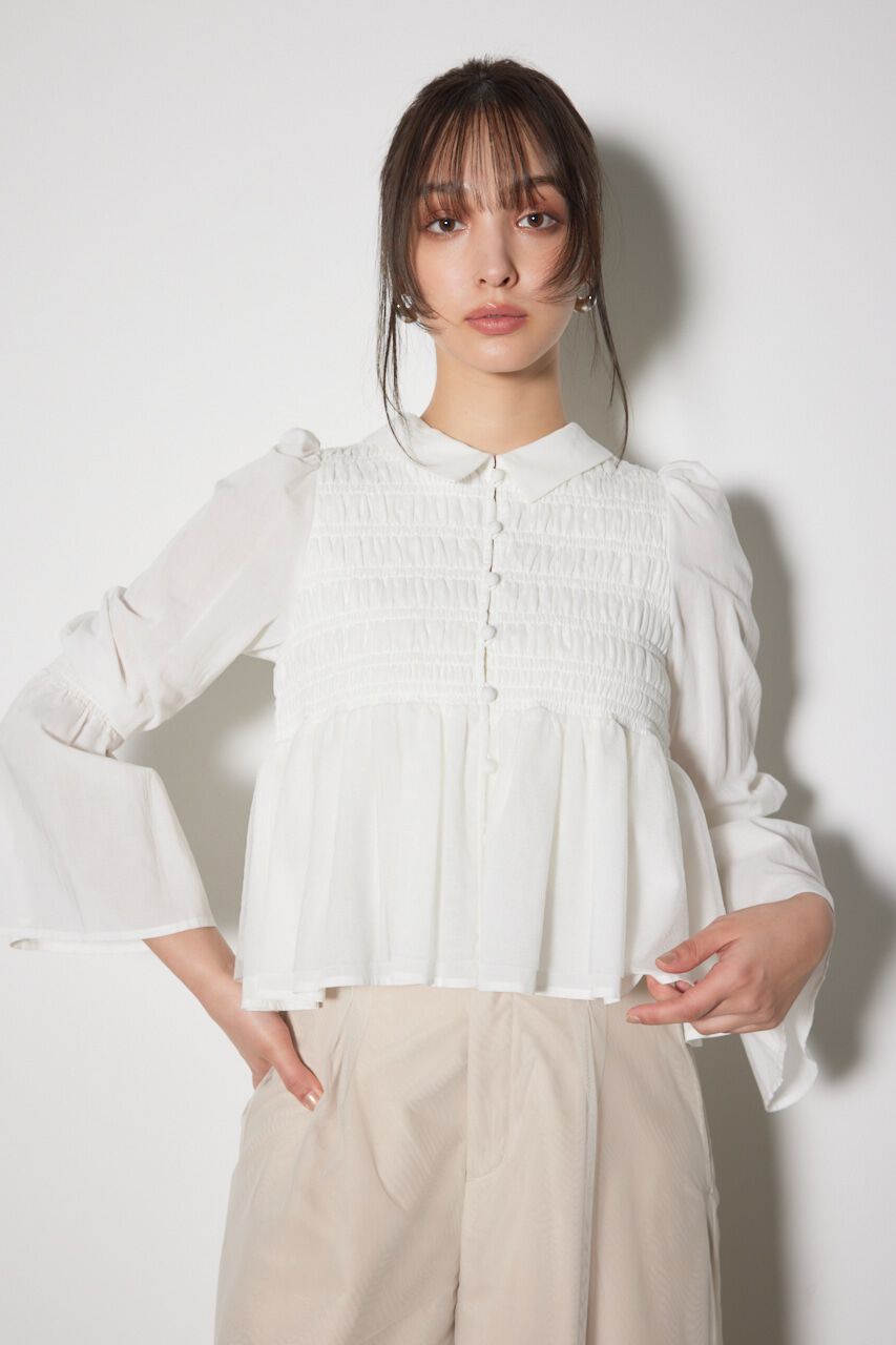 rienda「シャーリングフリルチュールブラウス」|ワンピース|