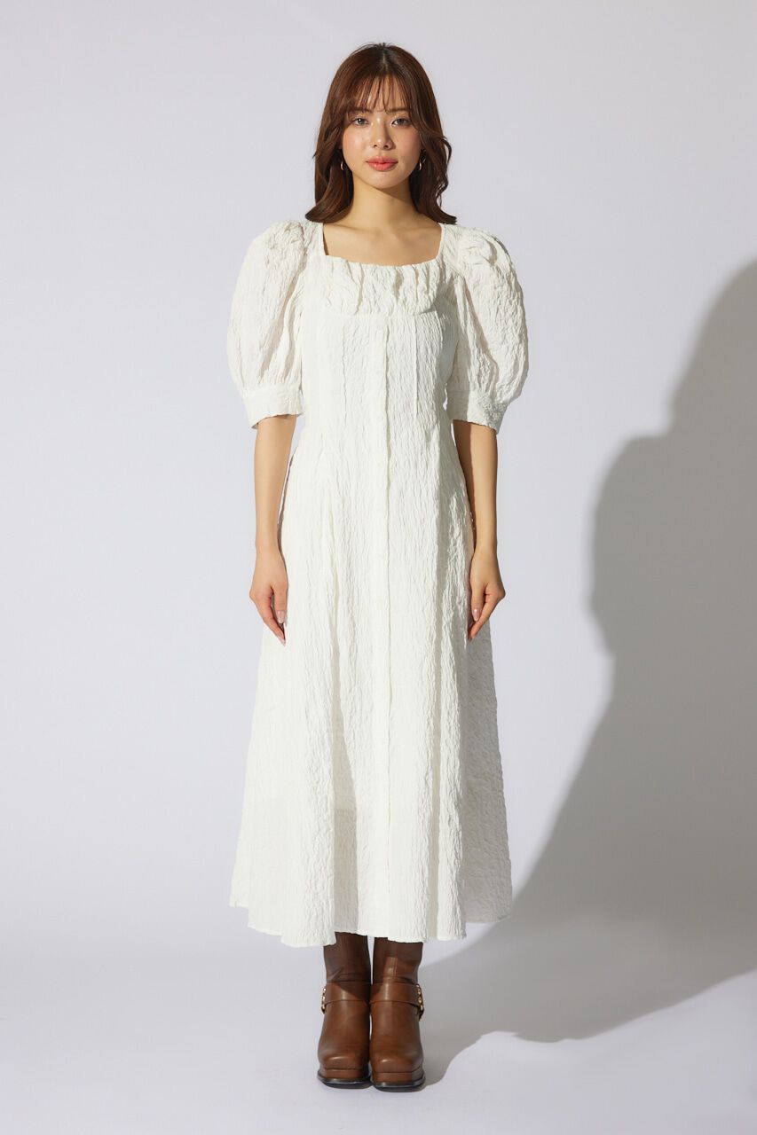 rienda「バストギャザーデザインジャガードフレアワンピース」|ワンピース|