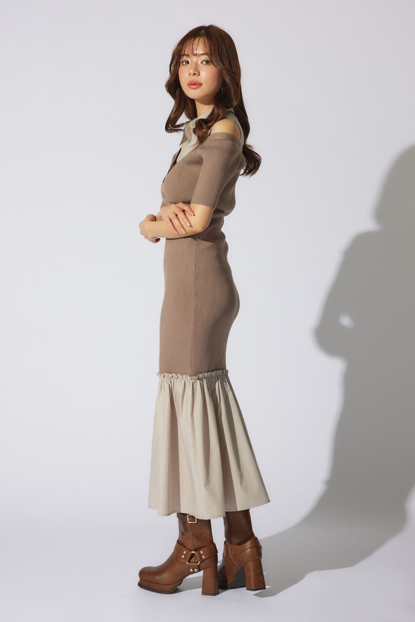 rienda「シャツレイヤードコンビマーメイドニットワンピース」|ワンピース|