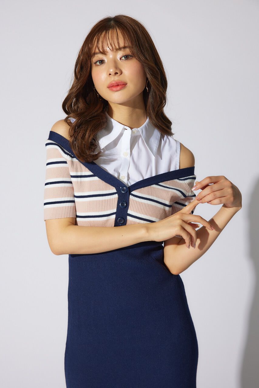 rienda「シャツレイヤードコンビマーメイドニットワンピース」|ワンピース|