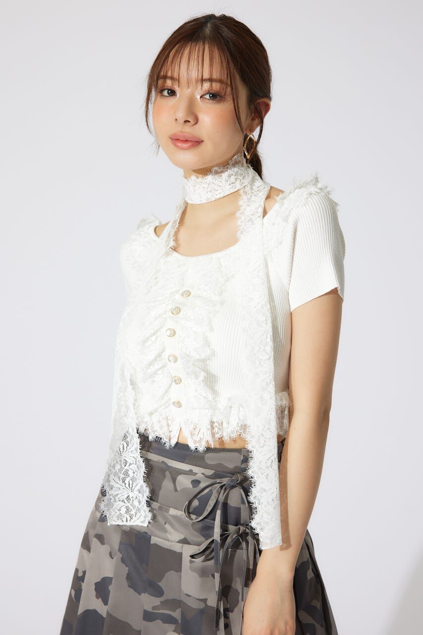 rienda「レースコンビリブニットトップス」|ニット・セーター|WHT