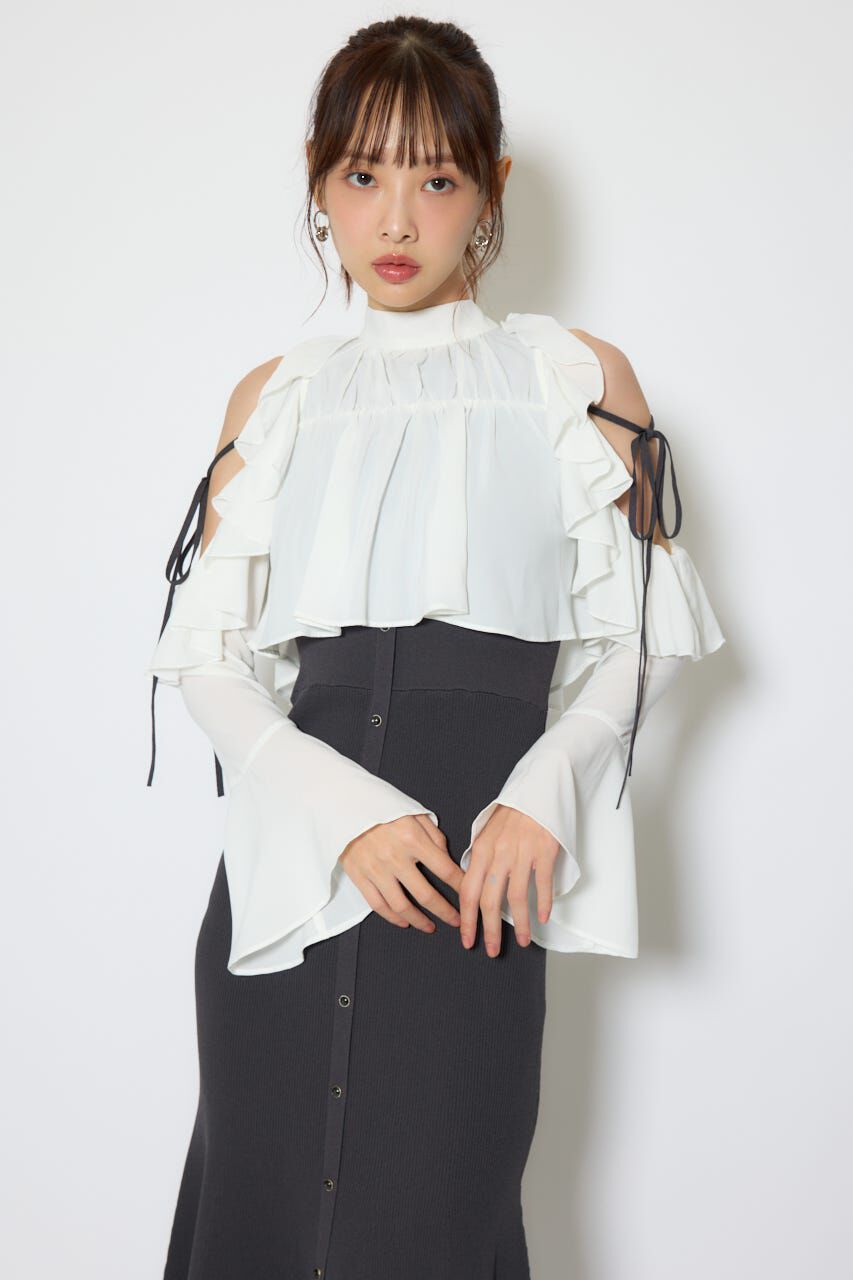 rienda「オープンショルダーフリルニットセットワンピース」|ワンピース|