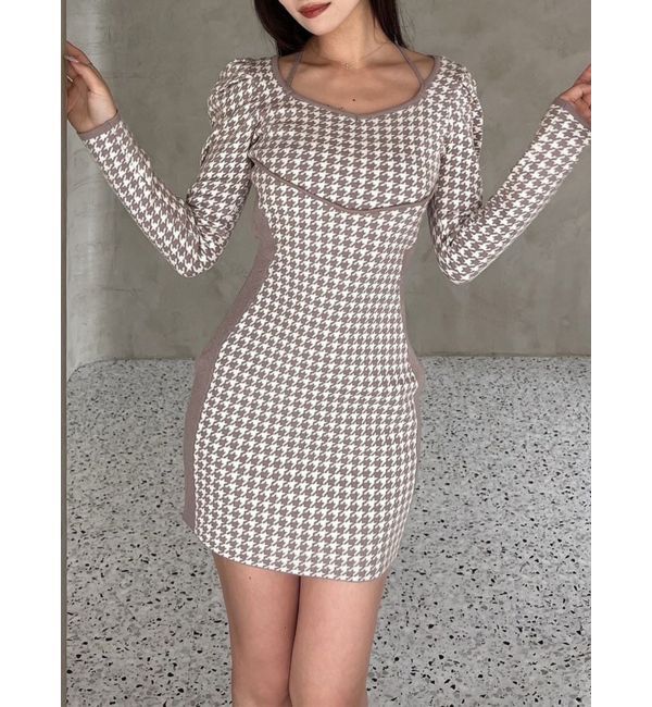 RESEXXY「バイカラーミニニットワンピース」|ワンピース|ベージュ