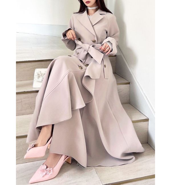 RESEXXY「カスケードフレアロングコート」|トレンチコート|ベージュ