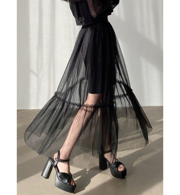 RESEXXY「レイヤードチュールロングスカート」|スカート|ブラック