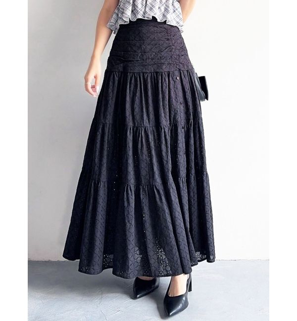 RESEXXY「ティアードコットンロングスカート」|スカート|ブラック