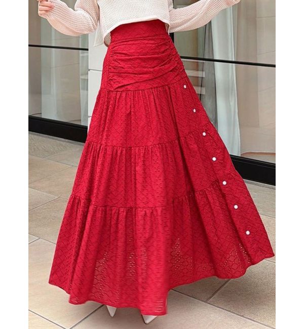 RESEXXY「ティアードコットンロングスカート」|スカート|レッド