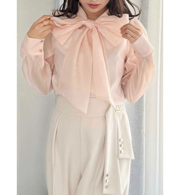 MERCURYDUO「オーガンジービッグボウタイブラウス」|シャツ・ブラウス|ピンク
