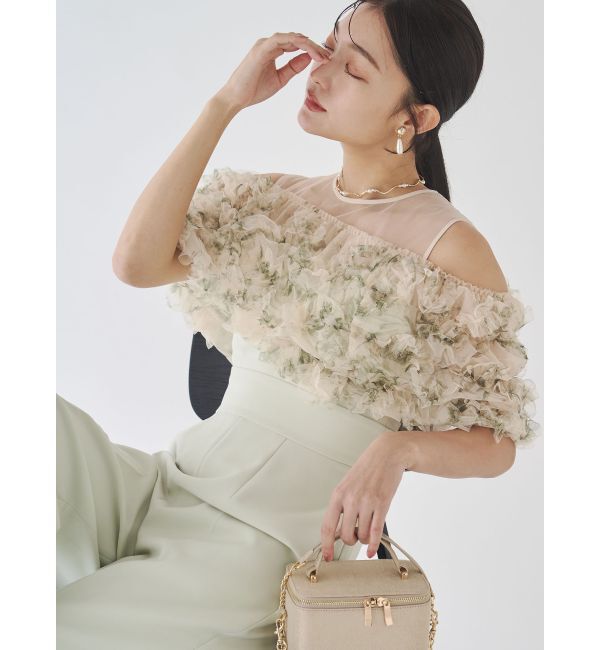 LAGUNAMOON「LADYチュールオフショルパンツドレス」|ワンピース|グリーン