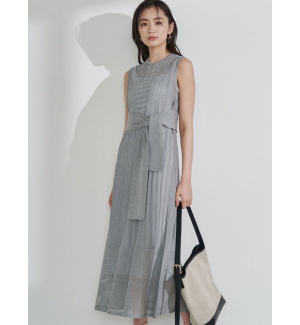 LAGUNAMOON「ストライプメッシュニットワンピース」|ワンピース|グレー