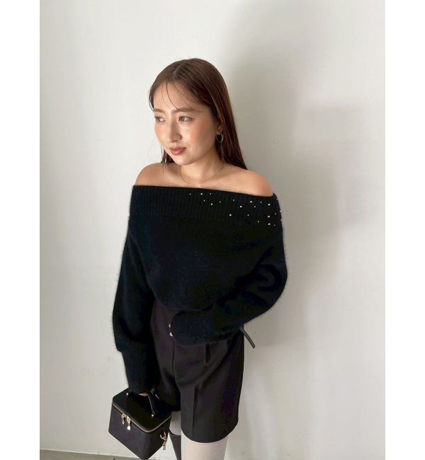 LAGUNAMOON「CHNラクーンブレンドビジューオフショルニットプルオーバー」|ニット・セーター|
